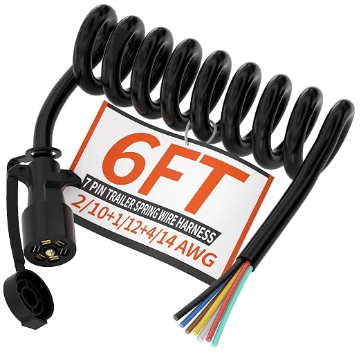 6FT 7 Way Trailer Coiled Plug Heavy Duty 7 Pin Trailer Wiring Harness Cord | 7 by PlugSaf