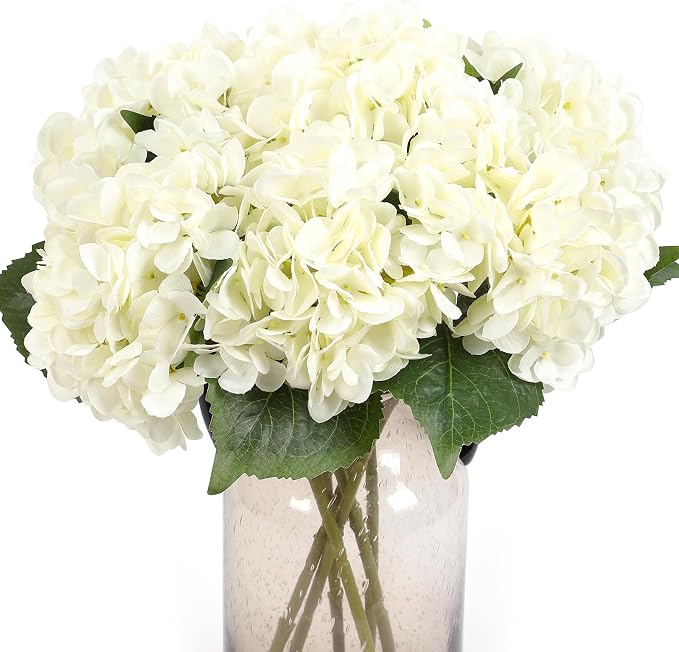 Kimura's Cabin 6Pcs Fake White Hydrangea Artificial Flowers Silk Hydrangeas | by WeddingPartyArrangementBouquetsDecorationArtificialFlowers