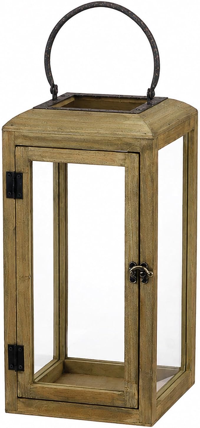 16" High Wooden Lantern Made of Solid Firwood in Distressed Natural by Unknown