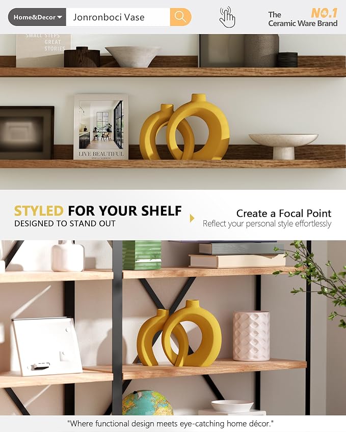 Set of 2 Yellow Ceramic Vases for Home Decor Accents - Image 6