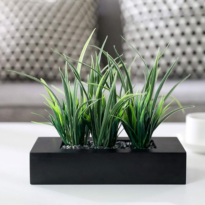 MyGift Artificial Green Grass Plants Potted in 9-inch Matte Black Wood by MyGiftHome