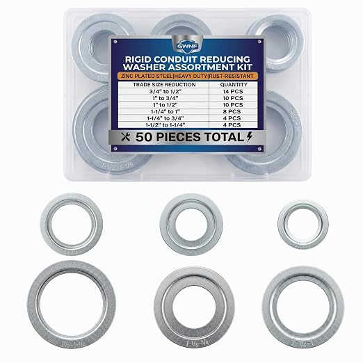 50-Piece Rigid Conduit Reducing Washer Assortment Kit, 6 Sizes | Trade sizes: by GWNF
