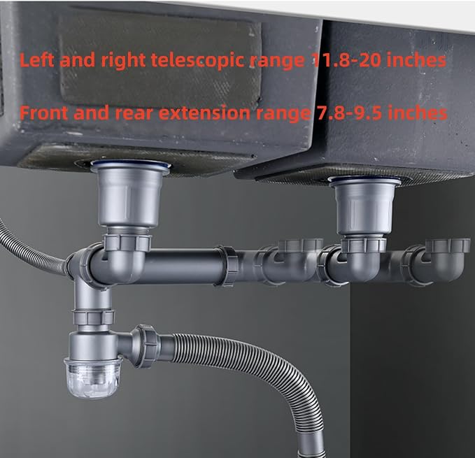 Double Sink Drain Kit Space Saving Kitchen Sink Drain Kit Expandable Flexible 1 - Image 5