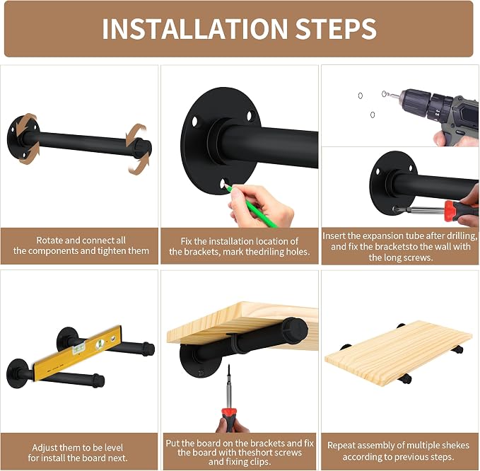 Industrial Pipe Shelf Brackets for 10 Inches Board, Heavy Duty Wall Mounted - Image 7