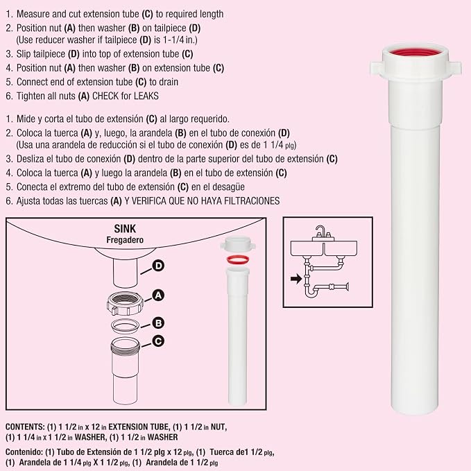 Yariwiz White Sink Drain Extension Thread Pipe1 1/2 Inch x 12 inch Length - Image 3