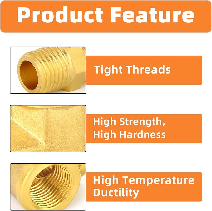 GASHER 6PCS 1/4 Inch NPT Brass Pipe Fitting, Ball Valve, Barstock Tee Brass - Image 2