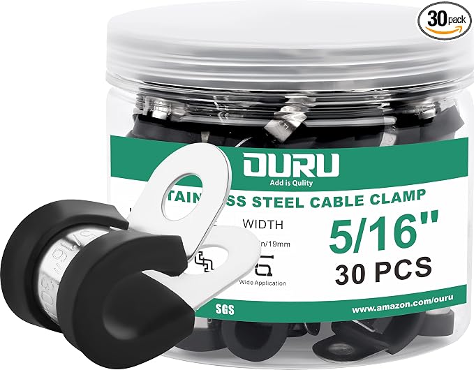 OURU 5/16 Inch Cable Clamps, Rubber Coated Insulated Clamps, 8mm | 304 by OURU