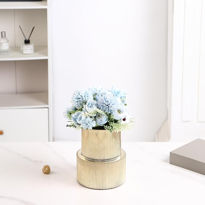 Ribbed Glass Vase, Flower Vase, Fluted Gold Vases - Image 4