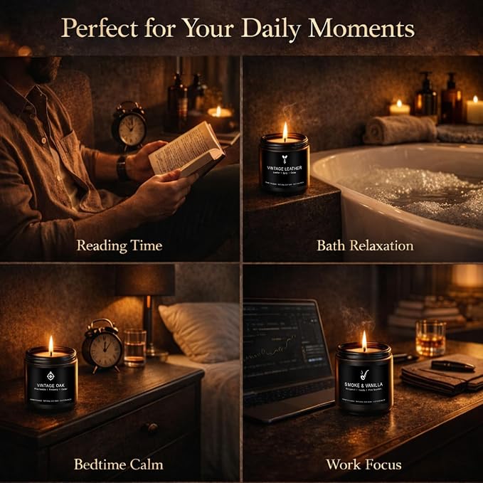Scentes Candles Set for Men, 4 Pack Mens Masculine Soy Candles | Leather - Image 5