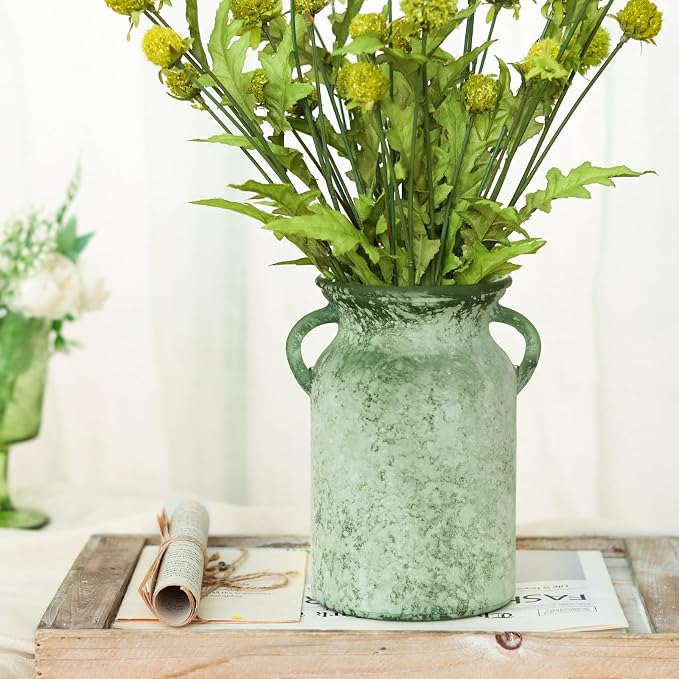 SHMILMH Glass Flower Vase with Handle – 8 Inches Rustic Imitation Ceramic Vase - Image 7
