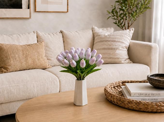Mandy's 20pcs Artificial Light Purple Tulips | 13.5 Inch Lifelike PU Tulips - Image 8