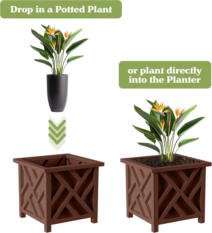 Pure Garden Lattice Design Outdoor Planter Box, 14.75” x 13” | Decorative Plant - Image 3