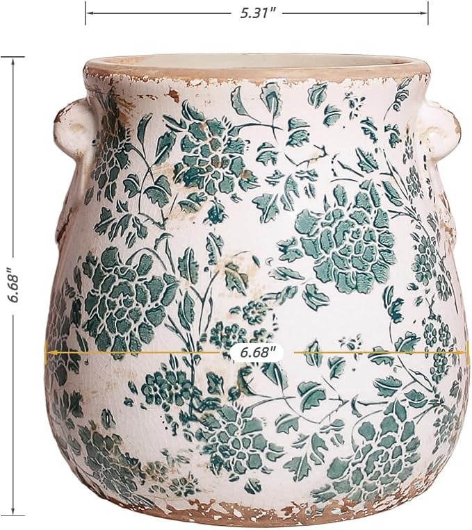 Tuscan Ceramic Planters & Kitchen Utensil Holder, 6.68" Vintage Plant Pots | - Image 3