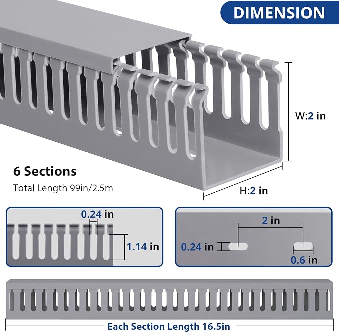 2" H x 2" W Cable Raceway, 99in Under Desk Wire Management Channel, 16.5in Each - Image 2