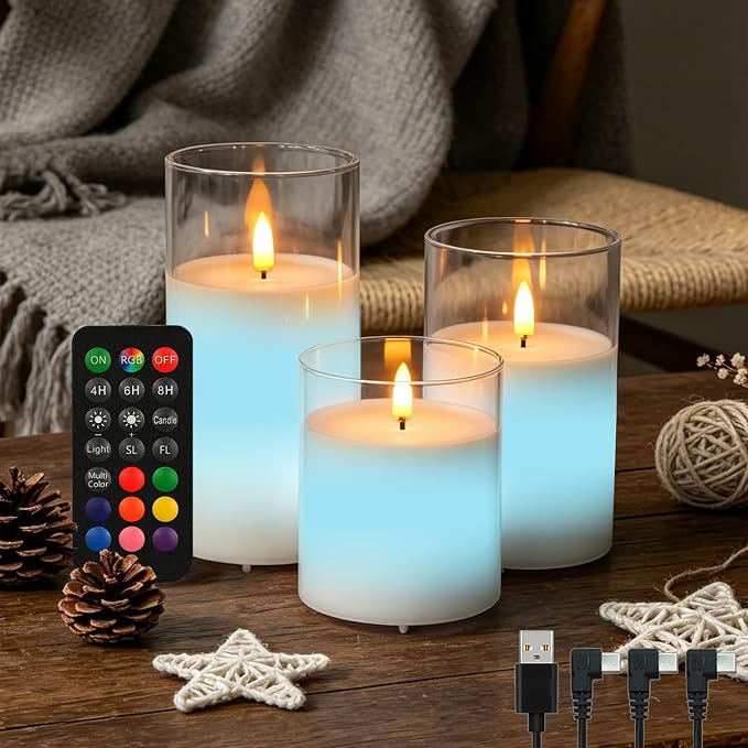 LEDHOLYT Rechargeable RGB Flameless Candles, Holiday Décor & Gifts by LEDHOLYT