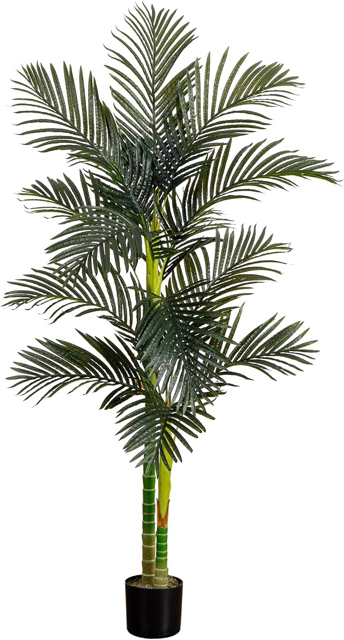 Nearly Natural 6ft Golden Cane Palm Tree, Artificial Double Stalk by NearlyNatural