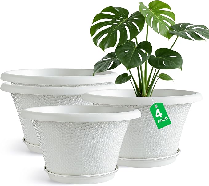 Quarut 12 Inch Pots for Plants, 4 Pack Large Flower Pots by Quarut