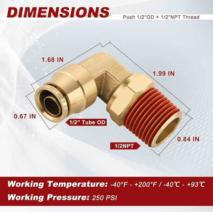 90° Swivel Male Elbow, 1/2" Tube x 1/2" NPT, DOT Approved 2PCS | - Image 5