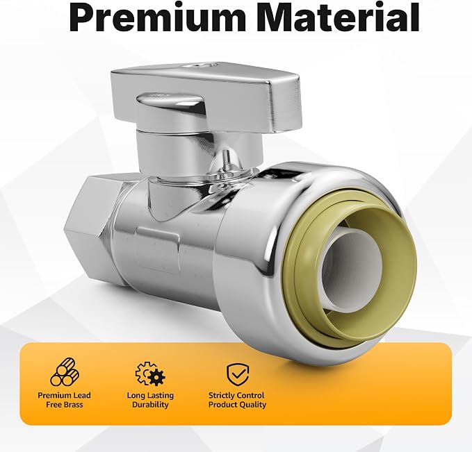 Push-Fit Straight Stop Valve 5-Pack, 1/2" Push x 3/8" OD Compression, 1/4 Turn - Image 4