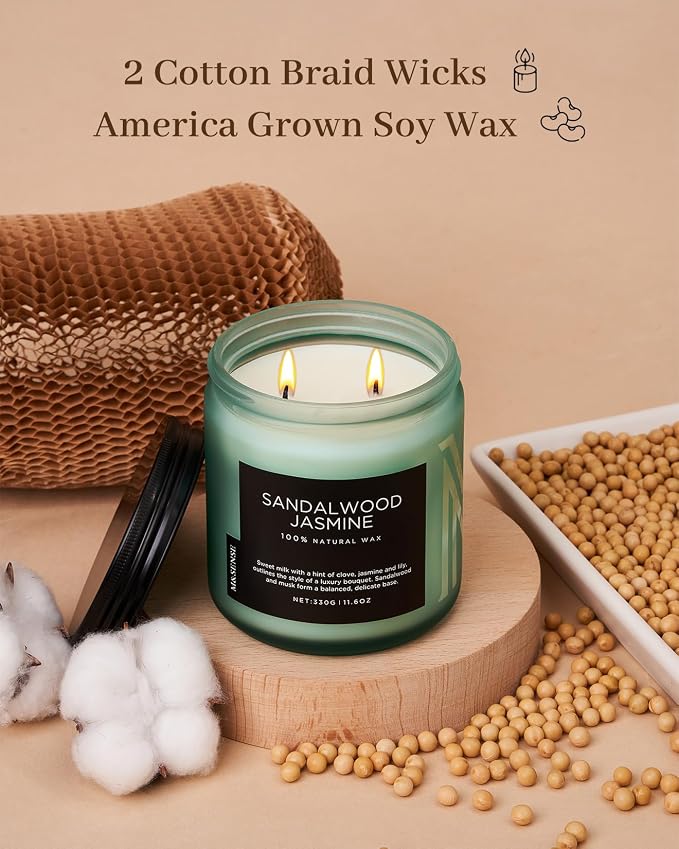 M&SENSE Sandalwood Jasmine Home Scented Candles, 11.6oz Organic Soy Wax | 70 - Image 3