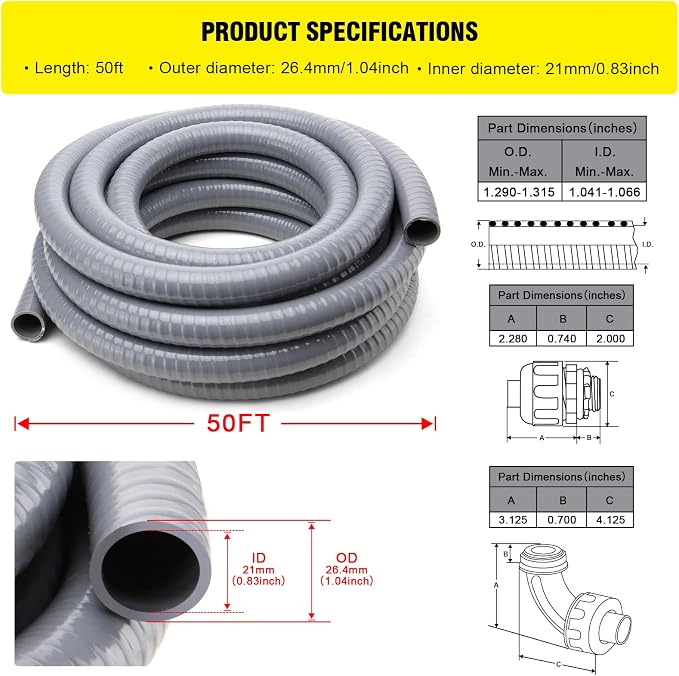 DWALE Liquid-Tight Conduit and Connector Kit, Flexible Non Metallic Liquid - Image 2