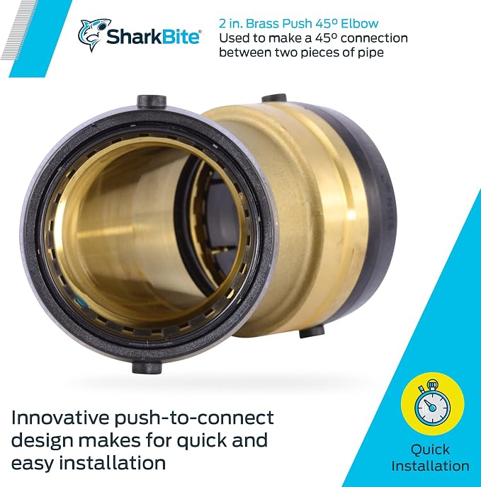SharkBite 2 Inch 45 Degree Elbow, Push to Connect Brass Plumbing Fitting - Image 2
