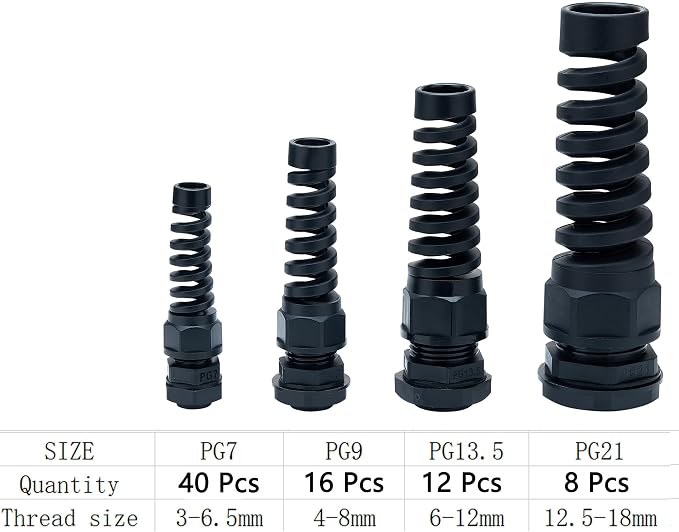 76 Pcs PG7~21 Kit Cable Gland 3-18mm Nylon Strain Relief Spring IP68 PA66 | - Image 2
