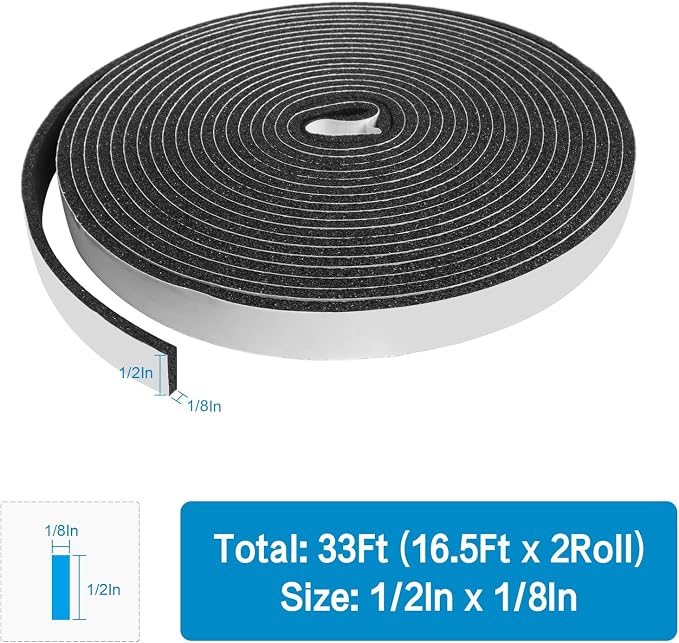 DGSL Foam Weather Stripping, 1/2" x1/8", 33Ft Door Window Seal Tape | Self - Image 2