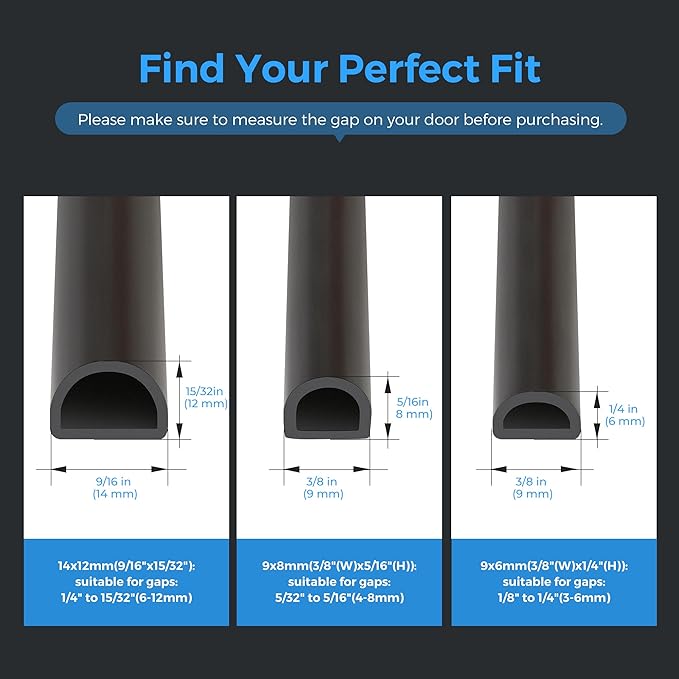 Ravinte Weather Stripping Door Seal Strip, 23 FT D-Shaped Silicone, 3/8 x 1/4 in - Image 6