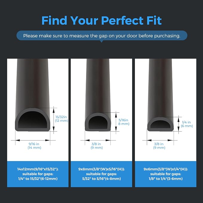 Ravinte Weather Stripping Door Seal Strip, 23 FT D-Shaped Silicone, 9/16 x - Image 6