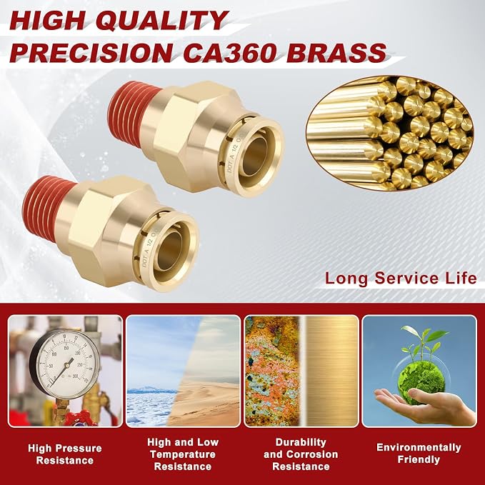 DOT Approved Male Straight Brass Union 1/2" Tube x 1/4" NPT, Quick Connect Union - Image 2