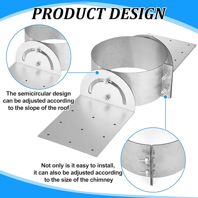 Hicarer 8 Inch Chimney Roof Support Bracket Adjustable Galvanized Kit | Stove - Image 4