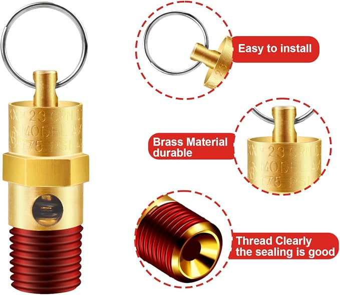 1/4'' NPT Male 175 PSI Air Compressor Pressure Relief Valve Brass | Safety - Image 4