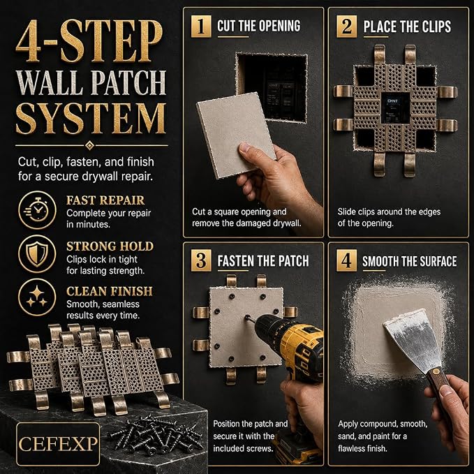 Drywall Repair Clips Kit, 1/2 Inch Sheetrock Stainless Steel Wall Patch Clips - Image 3