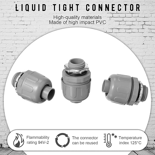 Maitys 50 Pcs 1/2 Inch Liquid Tight Connector Straight 180 Degree | PVC - Image 4
