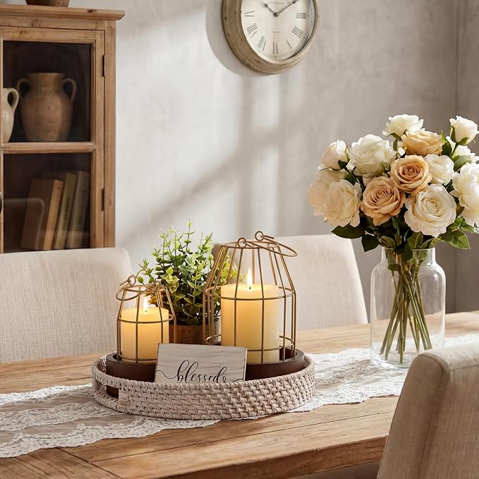 Modern Rustic Farmhouse Candle Lantern Set of 5, Burlywood | Decorative - Image 5