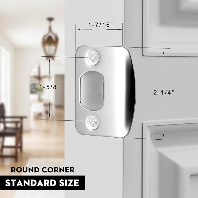 Door Strike Plate for Interior Doors, Polished Chrome, 1 Pack | 2-1/4"x1-3/4" - Image 2