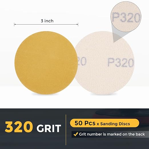 HARFINGTON 50 Pcs 3 Inch Sanding Discs 320 Grit Yellow Aluminum Oxide | Hook - Image 2