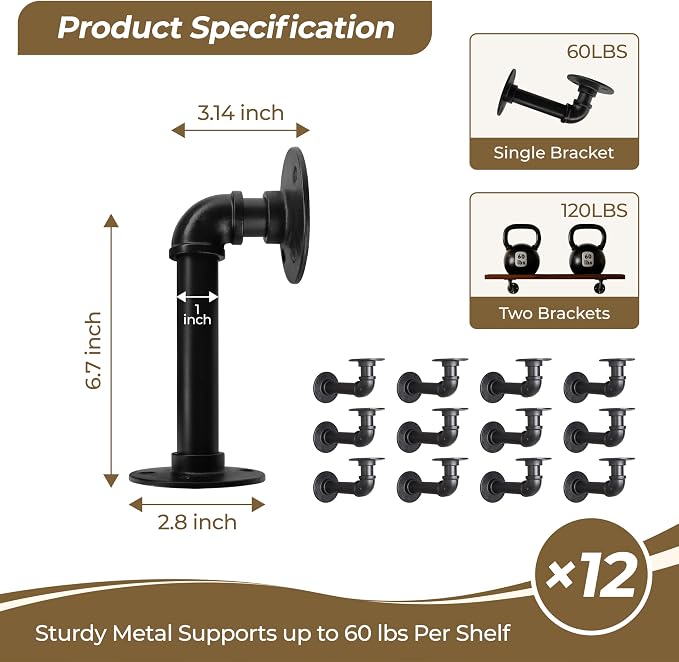 Industrial L Pipe Shelf Brackets - Image 3