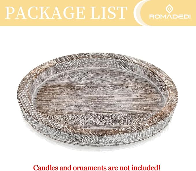 Wooden Decorative Tray Candle Holder: Romadedi Round Wood Tray Home Decor - Image 6