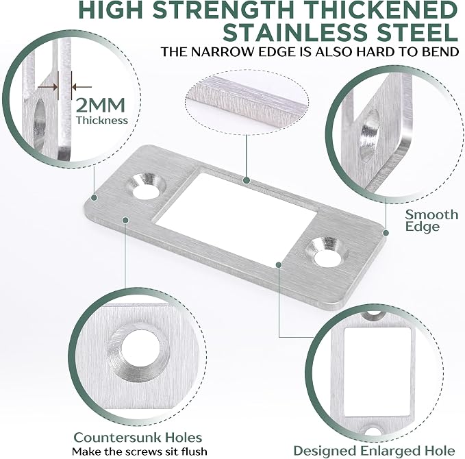 1 Pk Upgrade Large Hole Deadbolt Restorer Strike Plates, Stainless Steel Round - Image 3