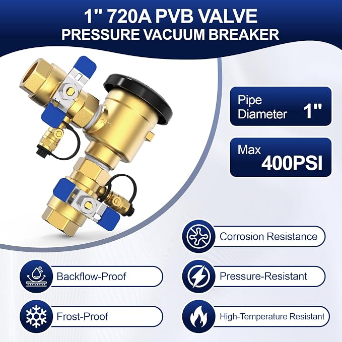 1 Inch Brass Backflow Preventer Valve, 400 PSI Pressure Vacuum Breaker | - Image 3