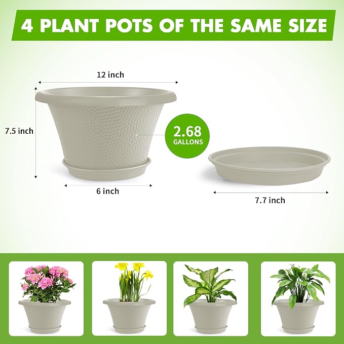 Quarut 12 Inch Pots for Plants, 4 Pack Large Flower Pots - Image 5
