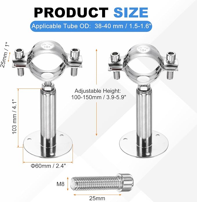 HARFINGTON 2 Set Wall Mount Ceiling Mount Pipe Supports 304 Stainless Steel - Image 2