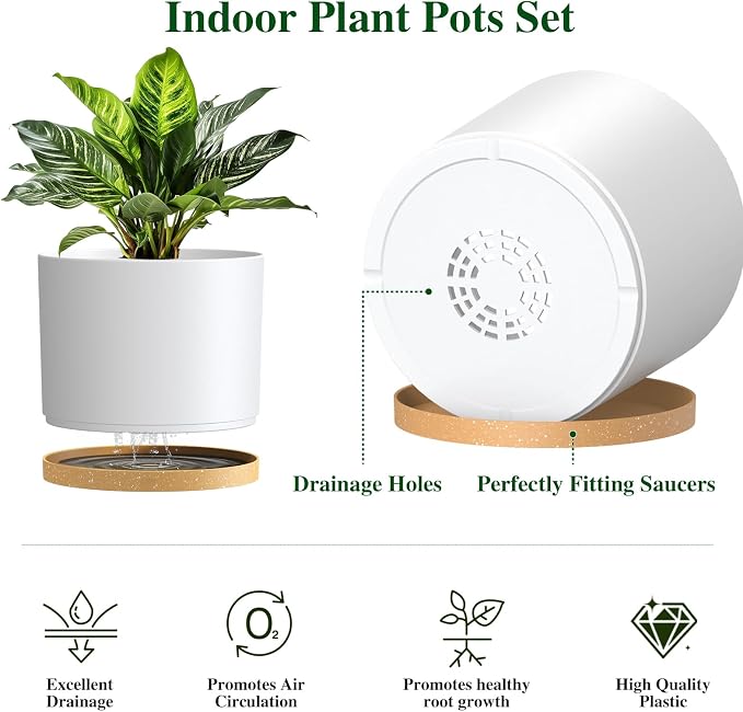 Plant Pots, 10/9/8 Inch 3 Pack Cylindrical Flower Pots - Image 3
