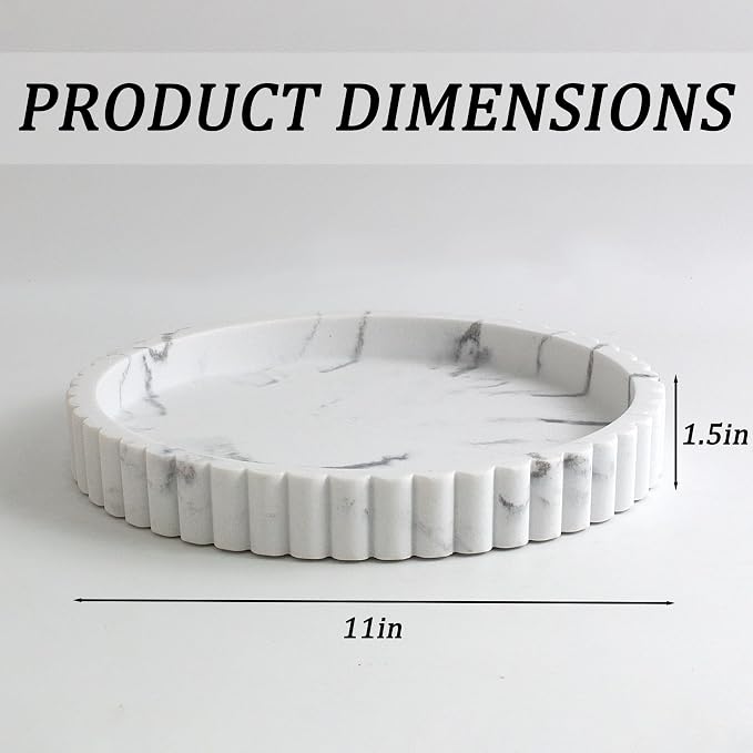 Round Decorative Tray for Coffee Table Decor, Tray Decor 11" Marble White | - Image 8