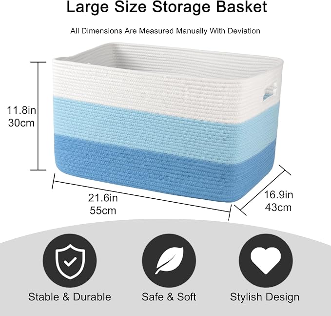 OIAHOMY Blanket Basket Laundry Basket Dog Toy Basket 75L Light Blue | Large - Image 3