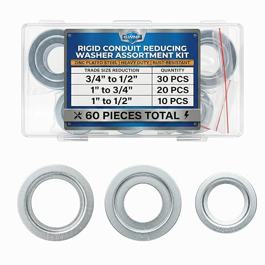 60-Piece Rigid Conduit Reducing Washer Assortment Kit, 3 Sizes | Trade sizes: by GWNF