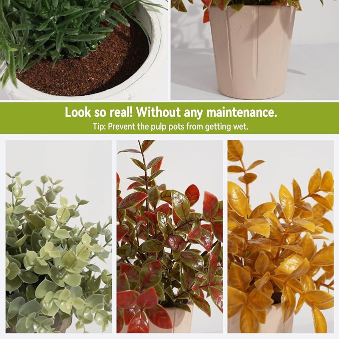 4 Pack Small Fake Plants in Pulp Pot, 9.5" Tall - Image 4