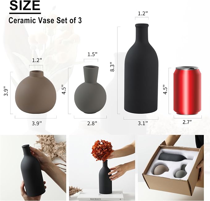 Ceramic Vase Set of 3, Vases Home Decor Rustic Farmhouse Decor Pottery Vases - Image 2